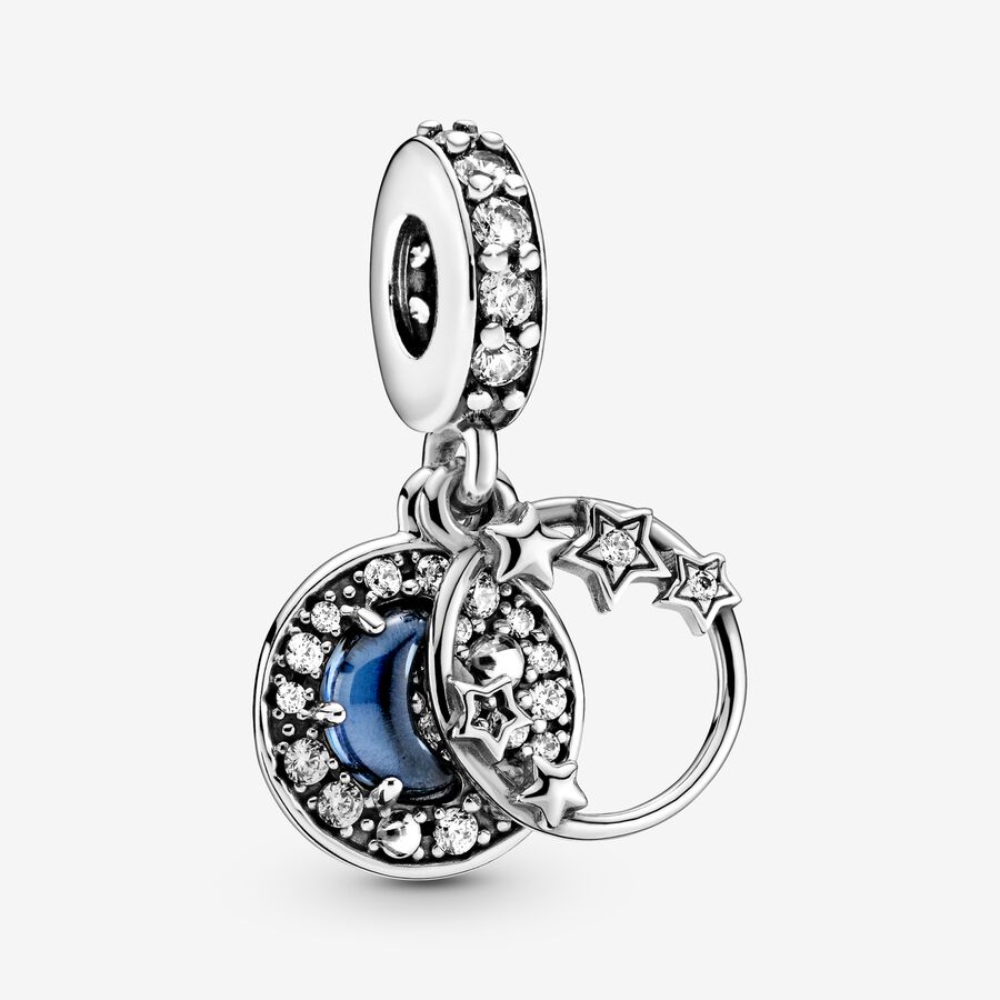 Dangle Charms Pandora Blue Night Sky Crescent Moon & Stars Strieborne | SK132WPCQ