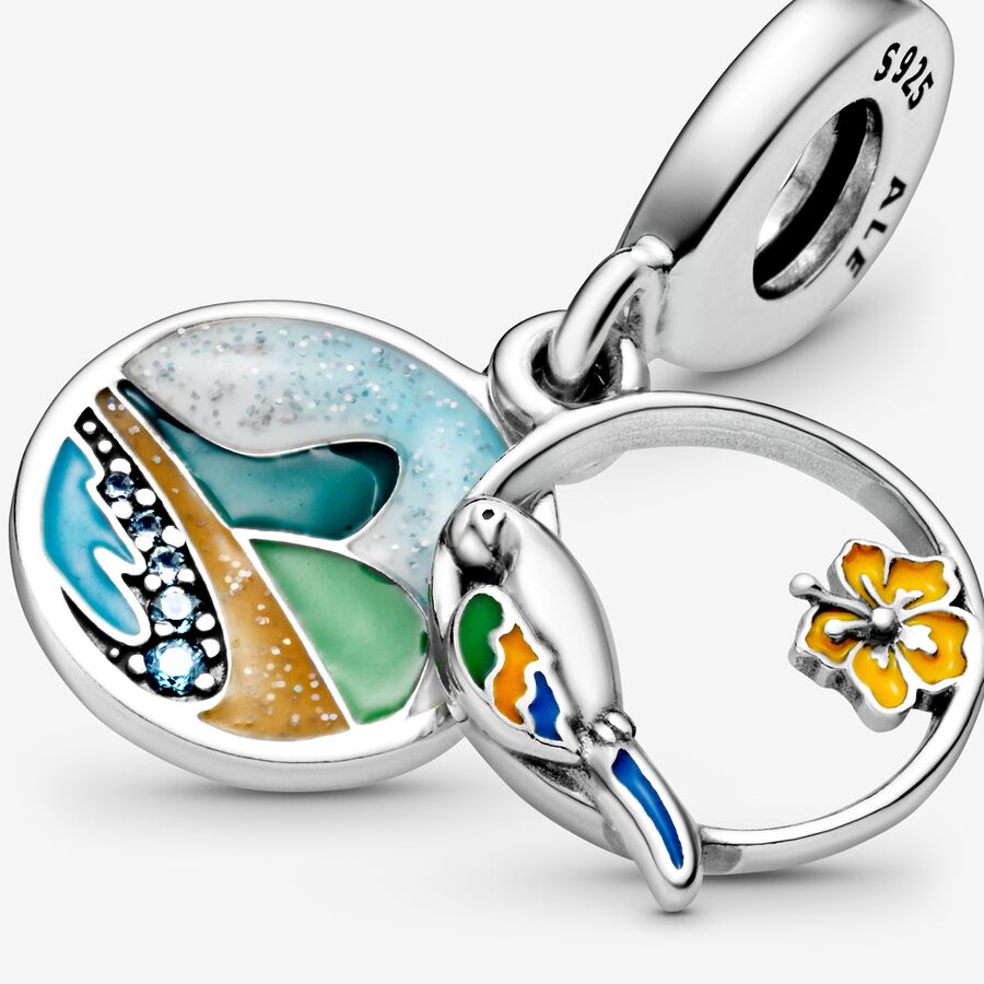 Dangle Charms Pandora Brazil Beach & Parrot Strieborne | SK392SXFP