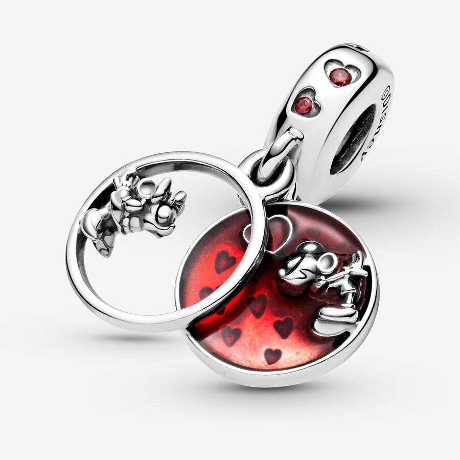 Dangle Charms Pandora Disney Mickey Mouse & Minnie Mouse Hearts & Love Kisses Strieborne | SK628KYNV