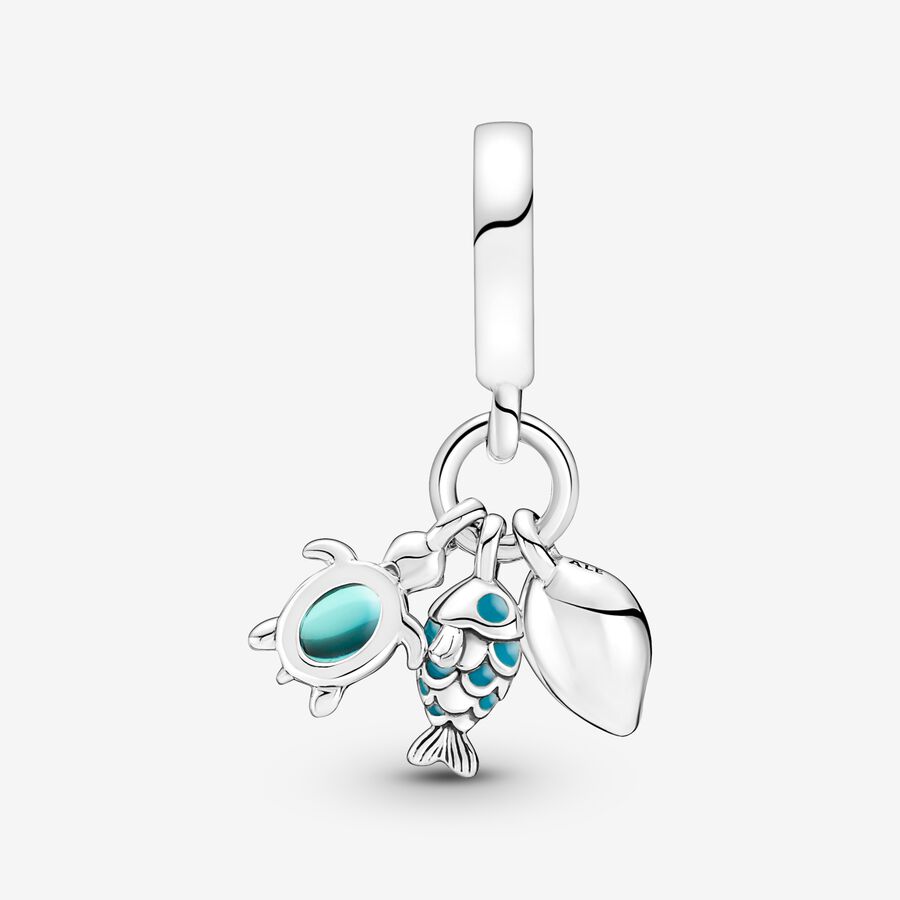 Dangle Charms Pandora Fish Sea Turtle & Conch Triple Strieborne | SK580CTDB