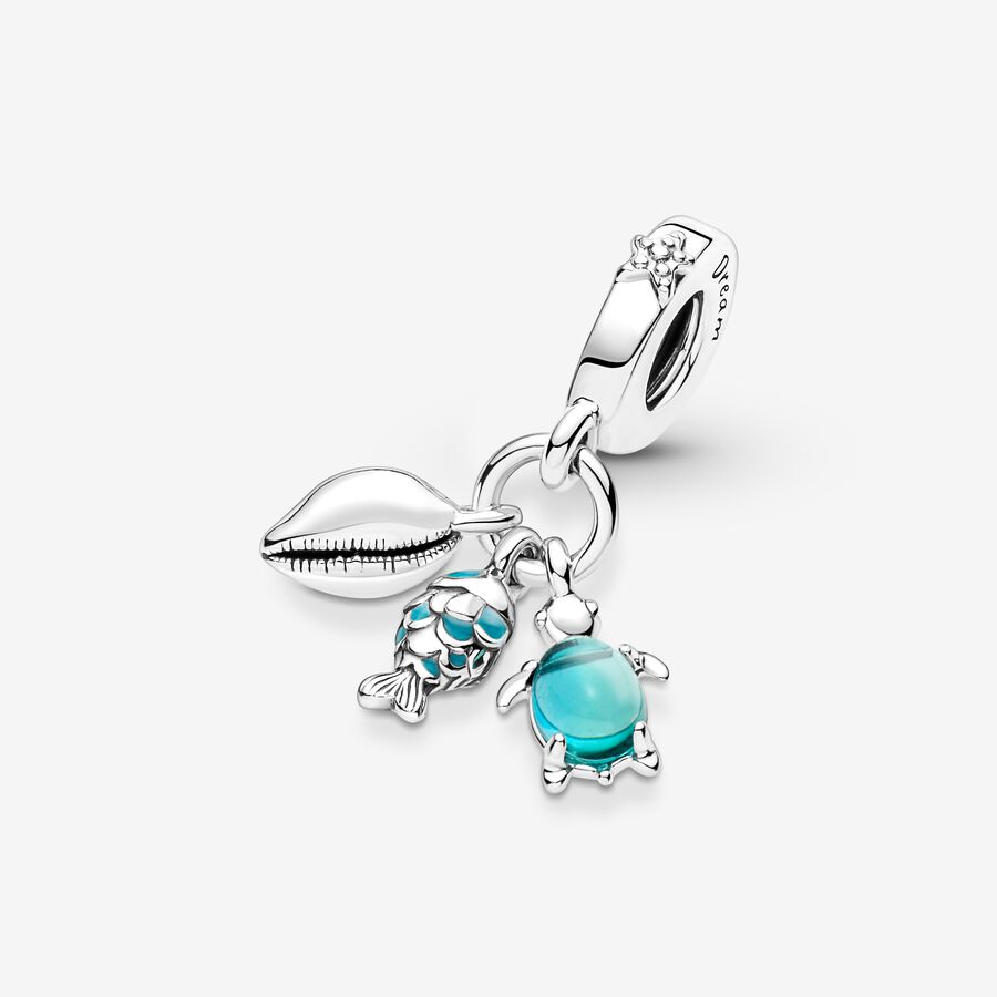 Dangle Charms Pandora Fish Sea Turtle & Conch Triple Strieborne | SK580CTDB