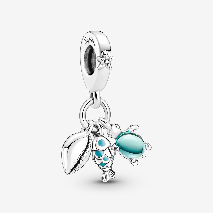 Dangle Charms Pandora Fish Sea Turtle & Conch Triple Strieborne | SK580CTDB