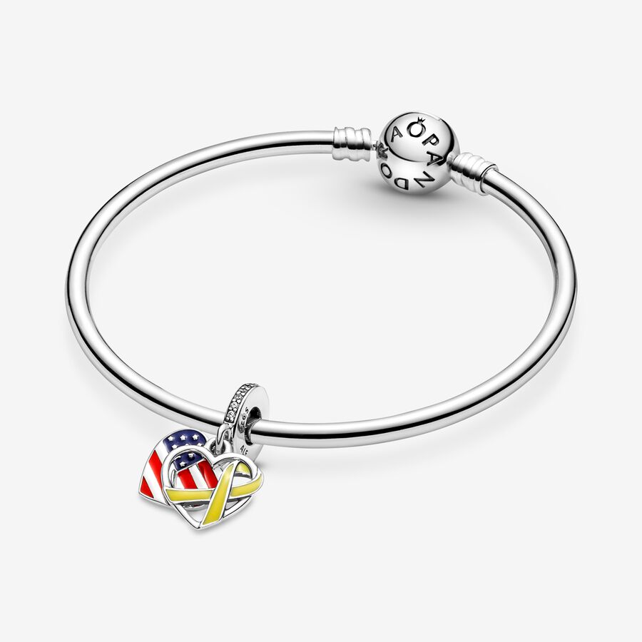 Dangle Charms Pandora Heart Flag & Remembrance Ribbon Double Strieborne | SK427TWIO