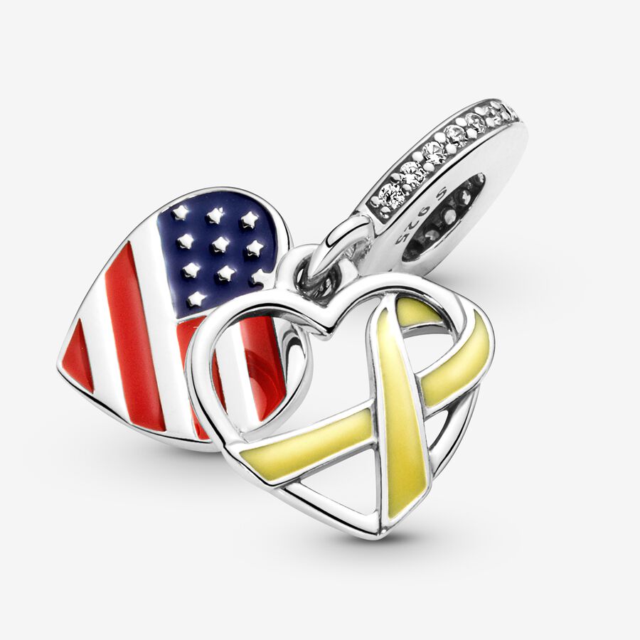 Dangle Charms Pandora Heart Flag & Remembrance Ribbon Double Strieborne | SK427TWIO