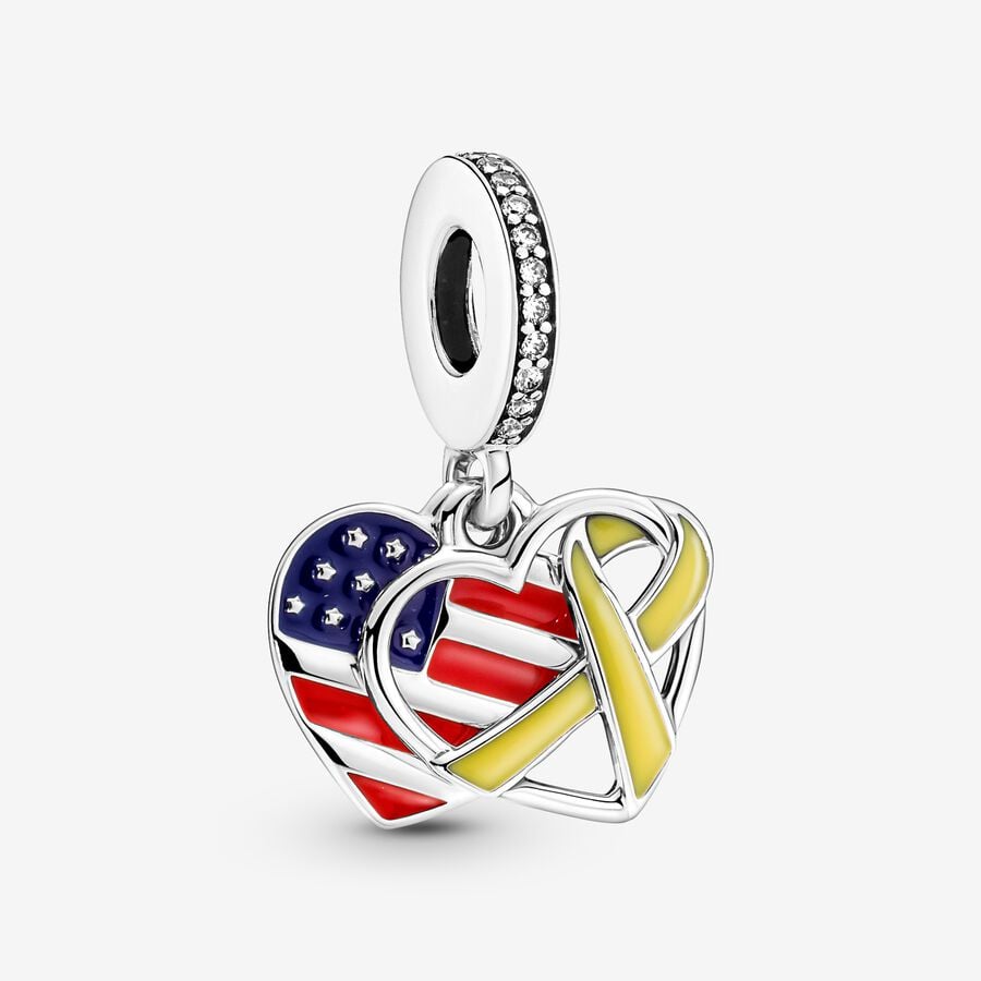 Dangle Charms Pandora Heart Flag & Remembrance Ribbon Double Strieborne | SK427TWIO