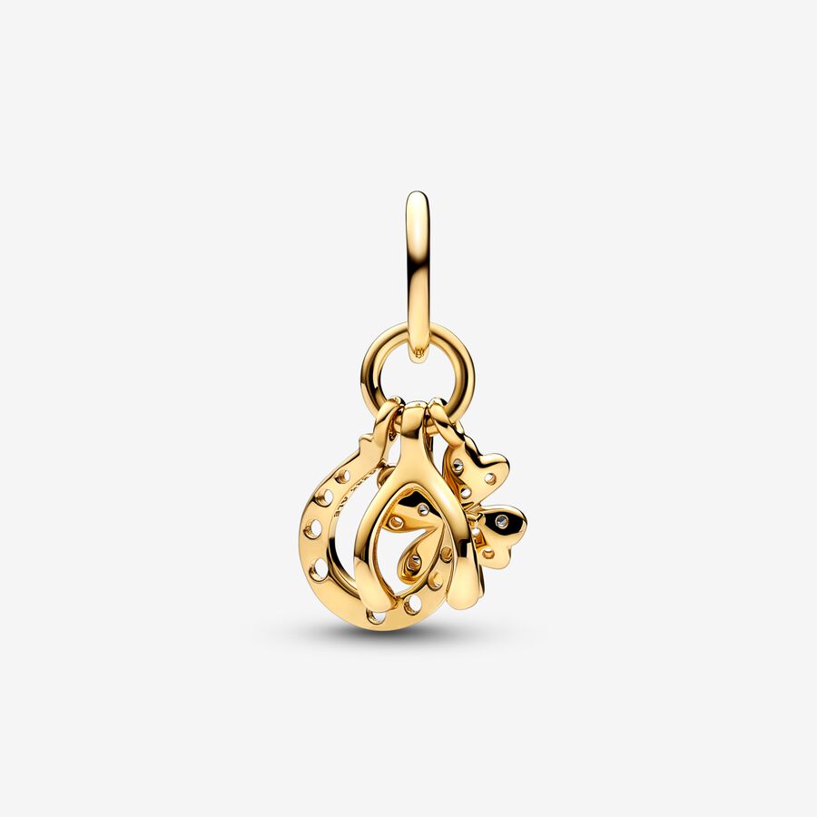 Dangle Charms Pandora Lucky Clover Wishbone & Horseshoe Zlate | SK106KIPY