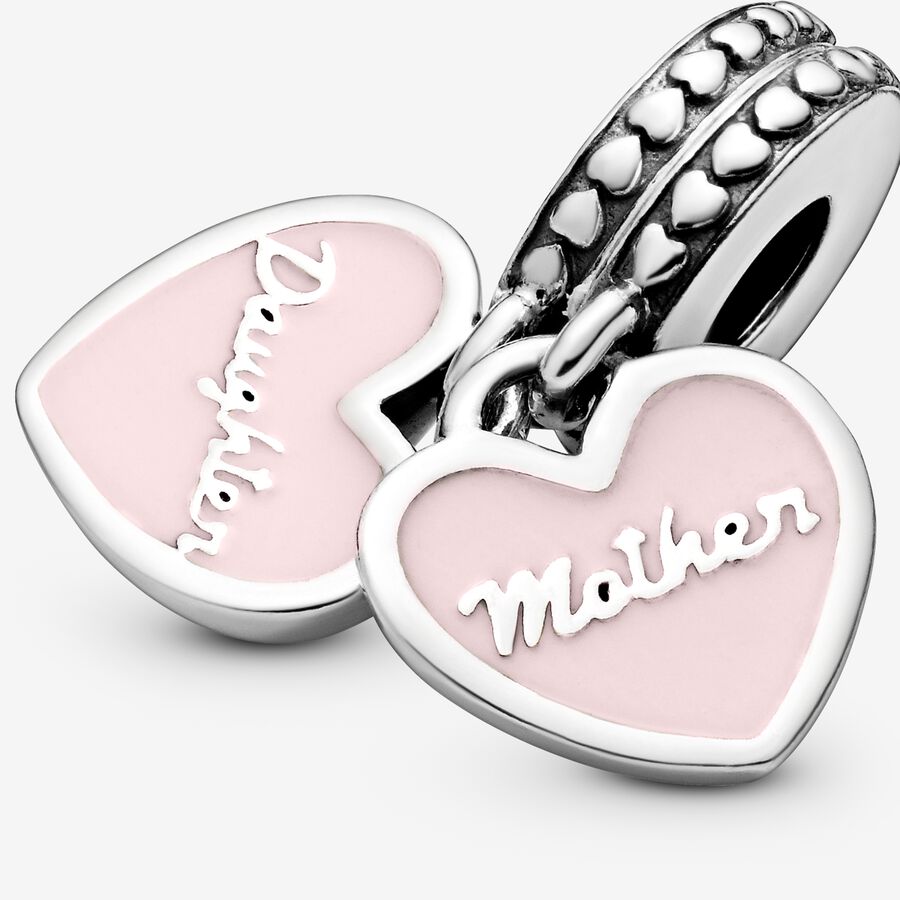 Dangle Charms Pandora Mother & Daughter Hearts & Love with Clear CZ Strieborne | SK249BAZQ