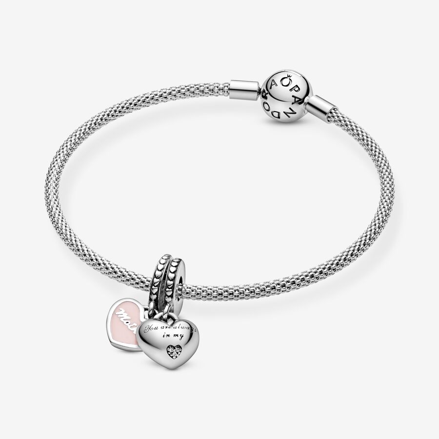 Dangle Charms Pandora Mother & Daughter Hearts & Love with Clear CZ Strieborne | SK249BAZQ