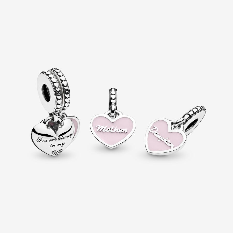 Dangle Charms Pandora Mother & Daughter Hearts & Love with Clear CZ Strieborne | SK249BAZQ