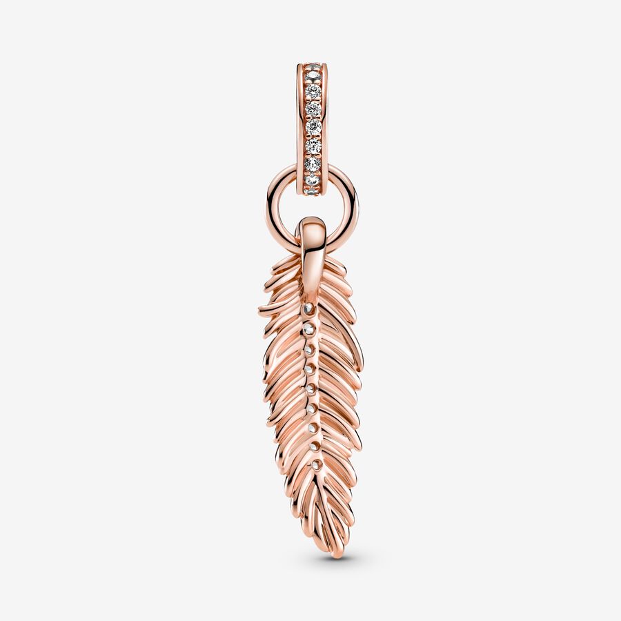 Dangle Charms Pandora Sparkling Feather Ruzove Zlate | SK870MEQP