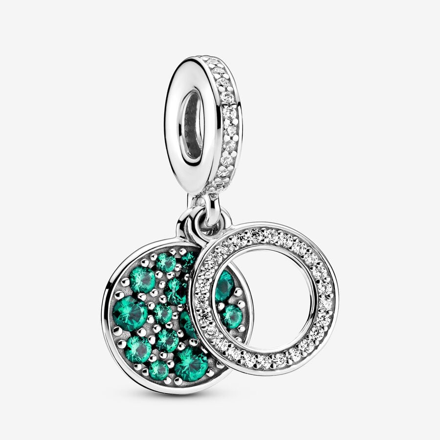 Dangle Charms Pandora Sparkling Green Disc Double Strieborne | SK396BZVR