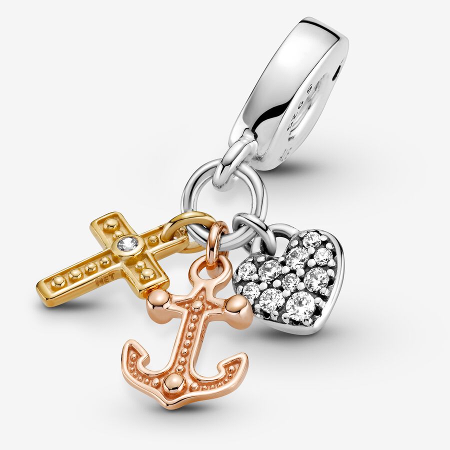 Dangle Charms Pandora Triple-tone Cross Heart & Anchor Viacfarebný | SK172MCDZ