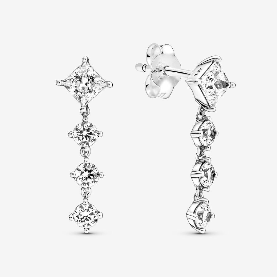 Drop Earrings Pandora Sparkling Round & Square Strieborne | SK981YXRM