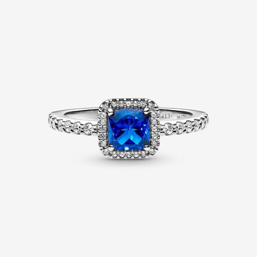 Halo & Solitaire Rings Pandora Blue Square Sparkle Strieborne | SK278ZJOC