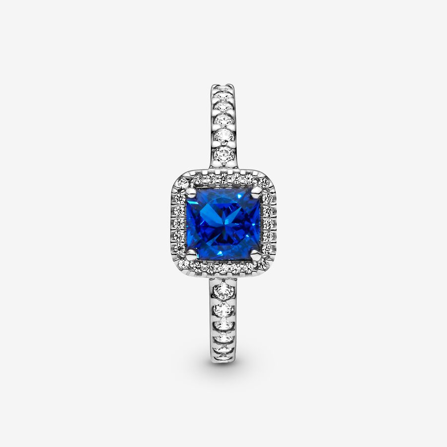 Halo & Solitaire Rings Pandora Blue Square Sparkle Strieborne | SK278ZJOC