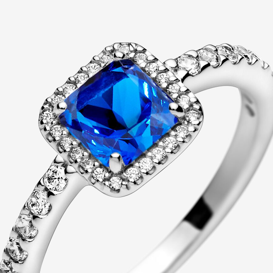 Halo & Solitaire Rings Pandora Blue Square Sparkle Strieborne | SK278ZJOC