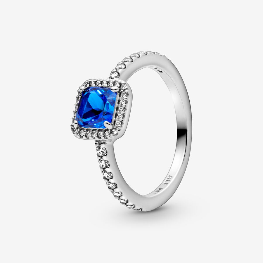 Halo & Solitaire Rings Pandora Blue Square Sparkle Strieborne | SK278ZJOC