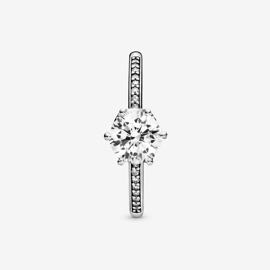 Halo & Solitaire Rings Pandora Clear Sparkling Crown Strieborne | SK540FXZA