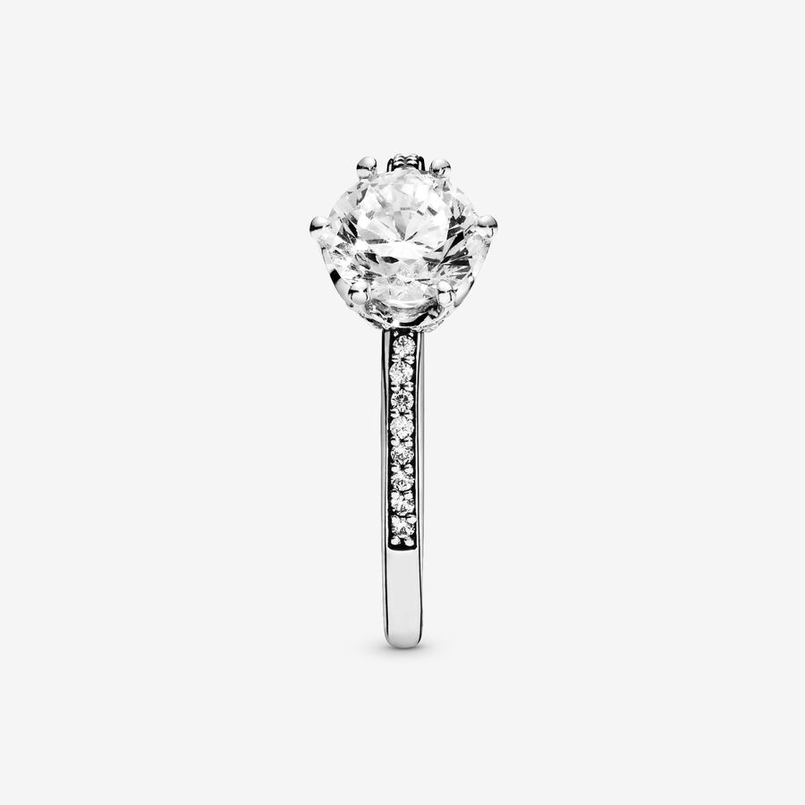 Halo & Solitaire Rings Pandora Clear Sparkling Crown Strieborne | SK540FXZA