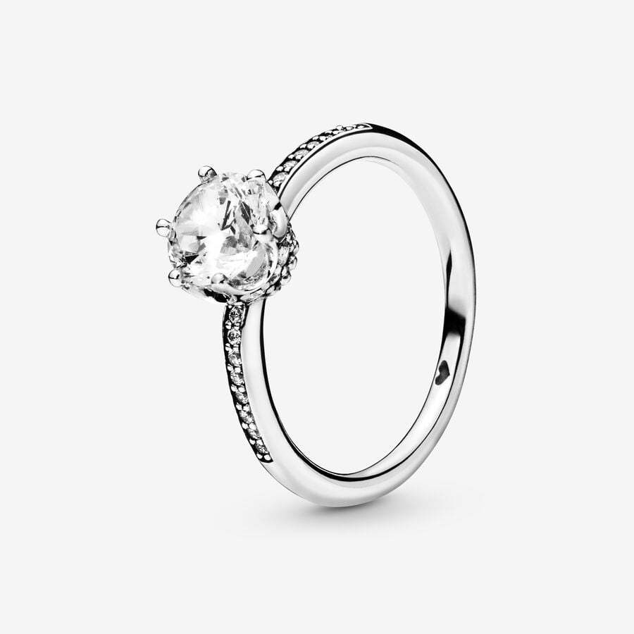 Halo & Solitaire Rings Pandora Clear Sparkling Crown Strieborne | SK540FXZA