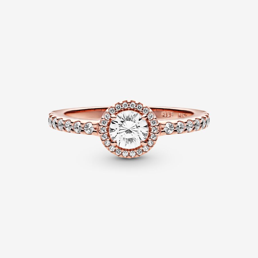 Halo & Solitaire Rings Pandora Klasické Sparkle Ruzove Zlate | SK274ZTWH