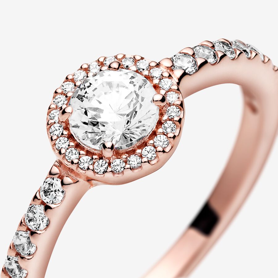 Halo & Solitaire Rings Pandora Klasické Sparkle Ruzove Zlate | SK274ZTWH