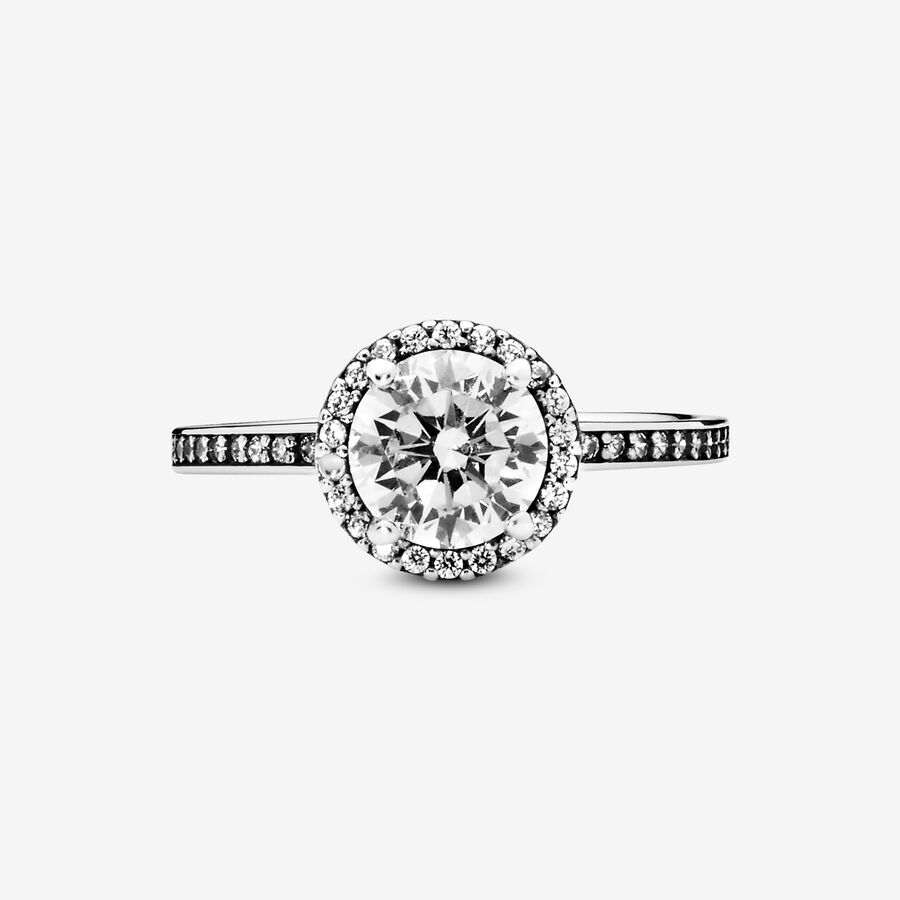 Halo & Solitaire Rings Pandora Klasické Elegance with Cubic Zirconia Strieborne | SK287VHXW