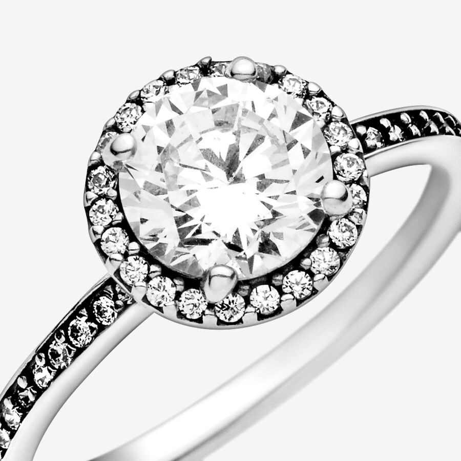 Halo & Solitaire Rings Pandora Klasické Elegance with Cubic Zirconia Strieborne | SK287VHXW