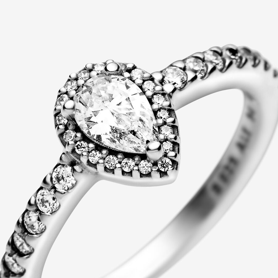 Halo & Solitaire Rings Pandora Klasické Teardrop Strieborne | SK301IHGC