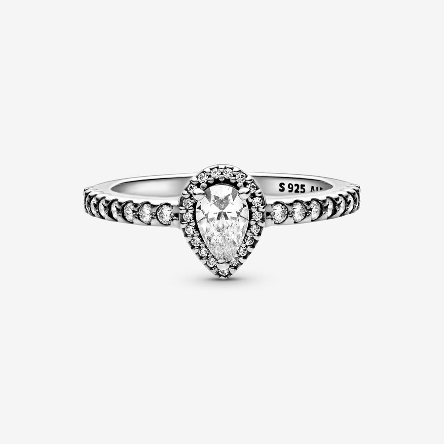 Halo & Solitaire Rings Pandora Klasické Teardrop Strieborne | SK301IHGC