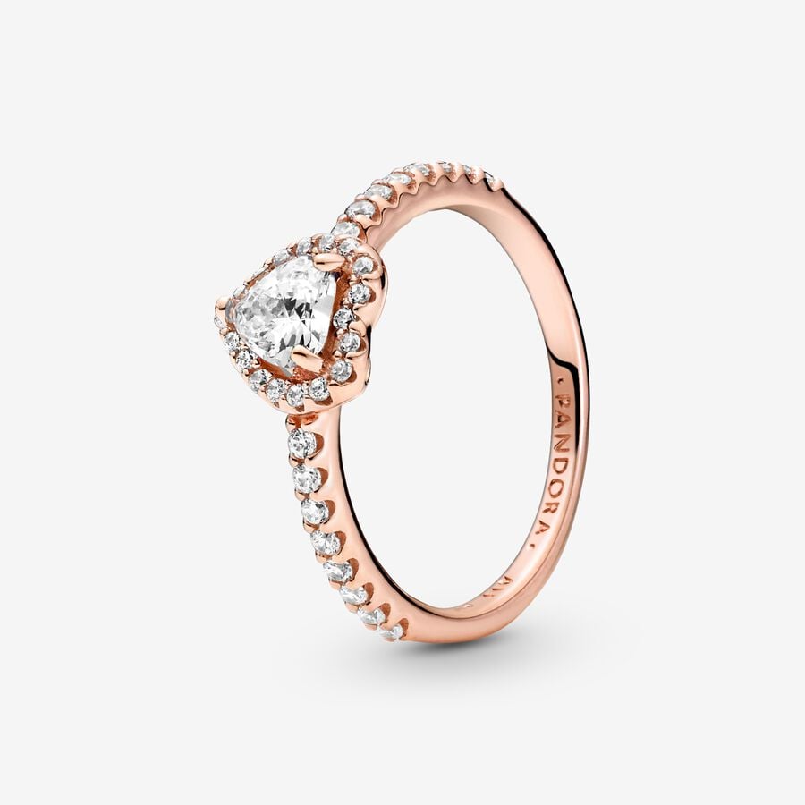 Halo & Solitaire Rings Pandora Sparkling Elevated Ruzove Zlate | SK291CPKZ