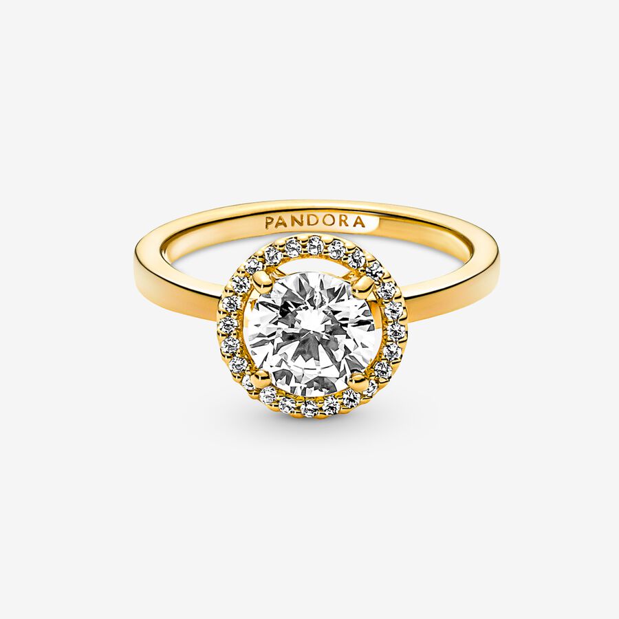 Halo & Solitaire Rings Pandora Sparkling Round Zlate | SK426ZSMH