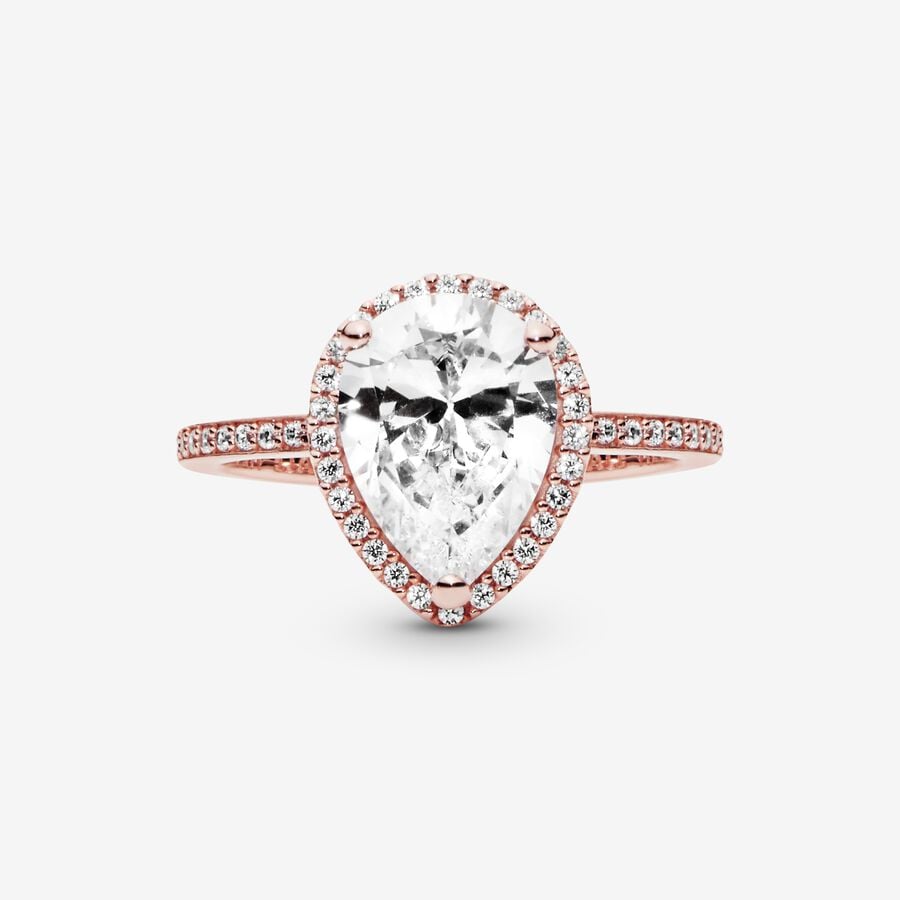 Halo & Solitaire Rings Pandora Sparkling Teardrop Ruzove Zlate | SK743ZDUS