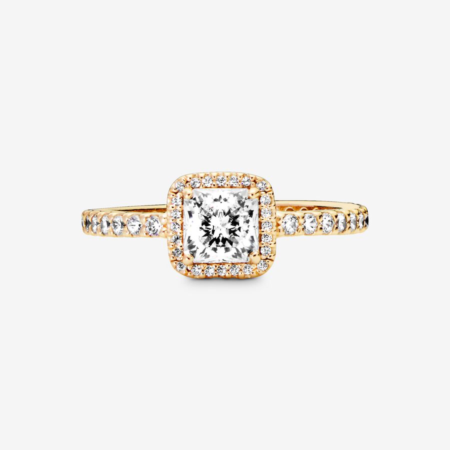 Halo & Solitaire Rings Pandora Square Sparkle Zlate | SK025RWUI