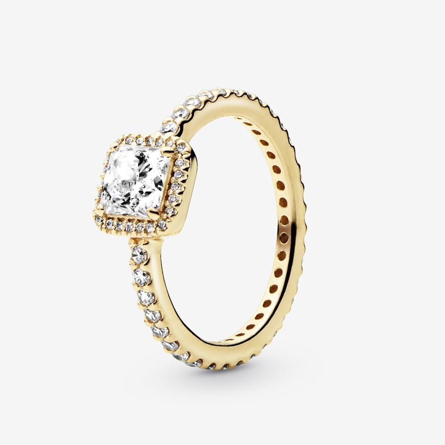 Halo & Solitaire Rings Pandora Square Sparkle Zlate | SK025RWUI