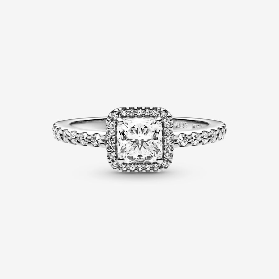 Halo & Solitaire Rings Pandora Square Sparkle Strieborne | SK173ZLPY