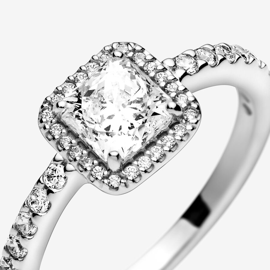 Halo & Solitaire Rings Pandora Square Sparkle Strieborne | SK173ZLPY