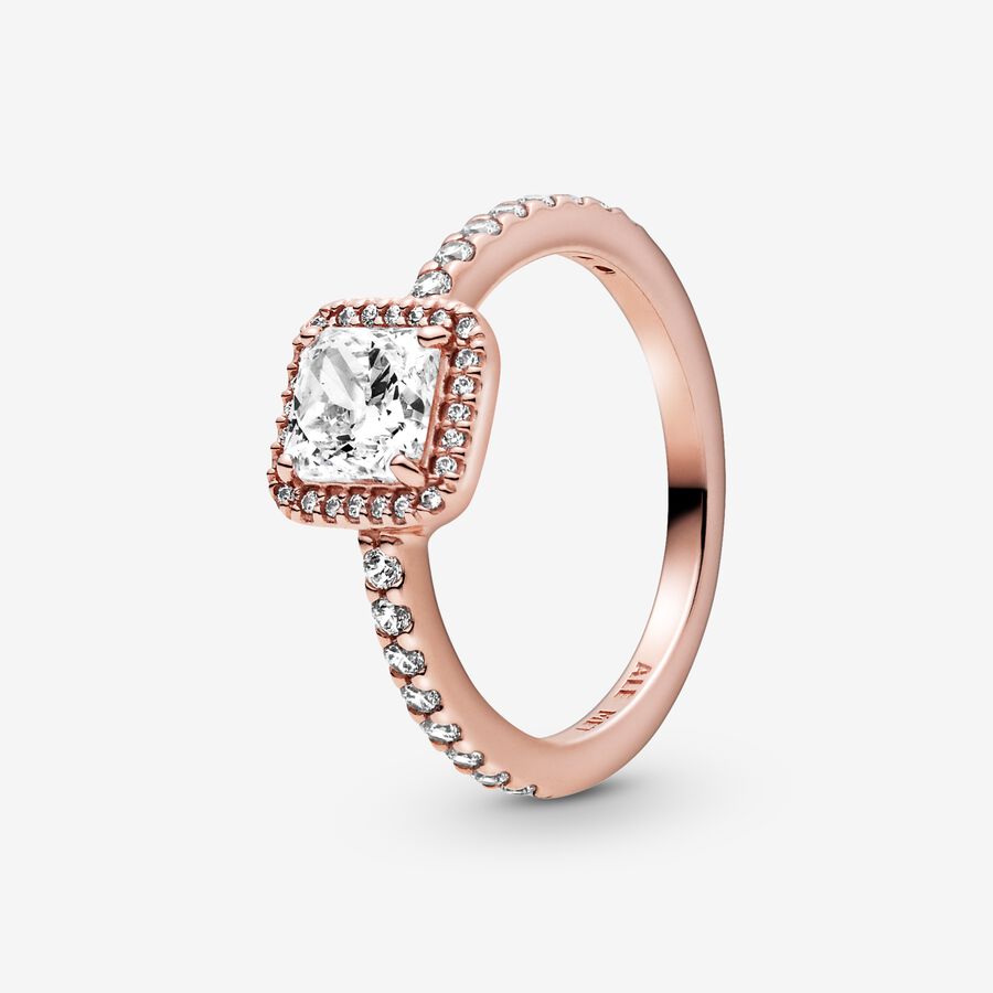 Halo & Solitaire Rings Pandora Square Sparkle Ruzove Zlate | SK354PCZL