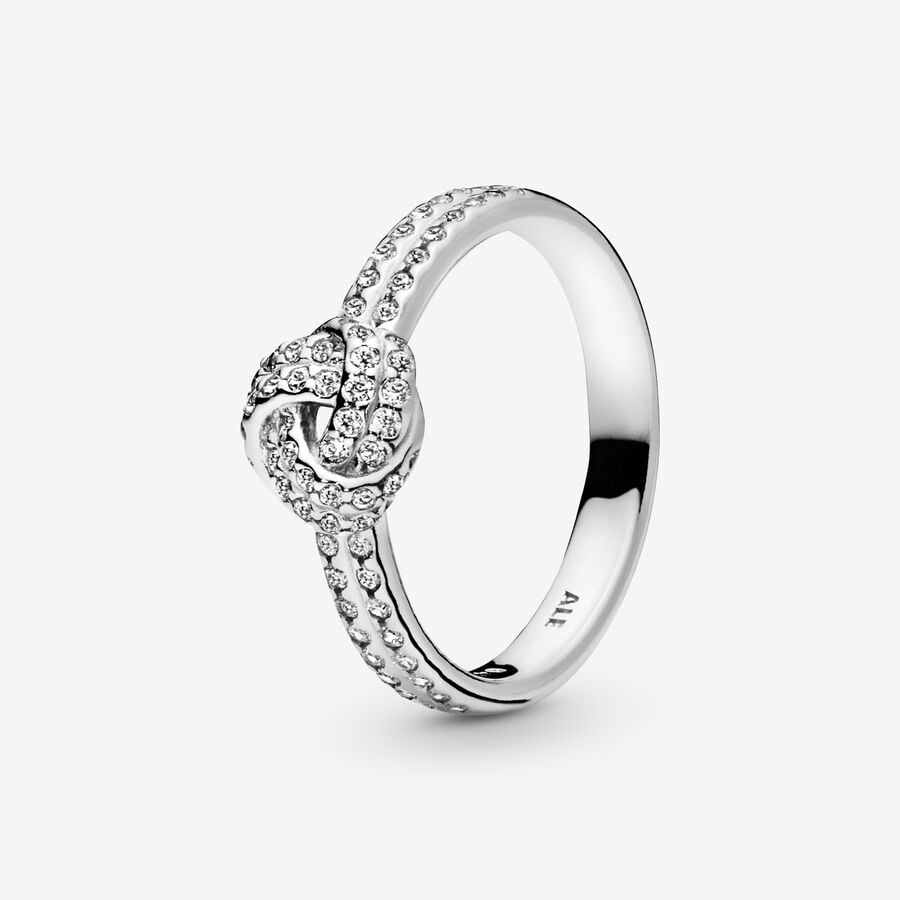 Heart & Promise Rings Pandora Sparkling Hearts & Love Knot with Cubic Zirconia Strieborne | SK361HKEV