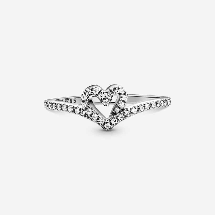 Heart & Promise Rings Pandora Sparkling Wishbone Strieborne | SK479DUGV