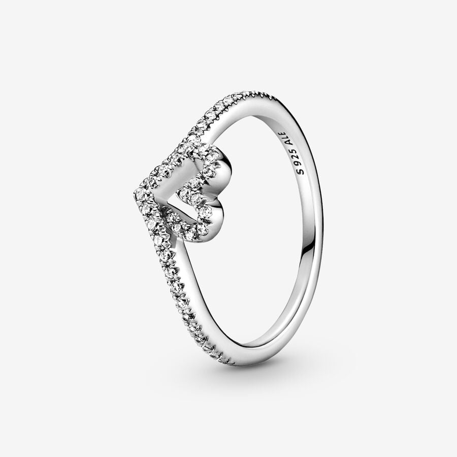 Heart & Promise Rings Pandora Sparkling Wishbone Strieborne | SK479DUGV