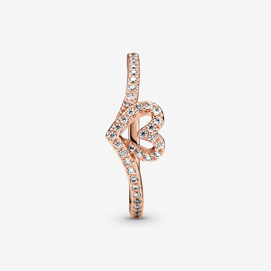 Heart & Promise Rings Pandora Sparkling Wishbone Ruzove Zlate | SK624LGXK