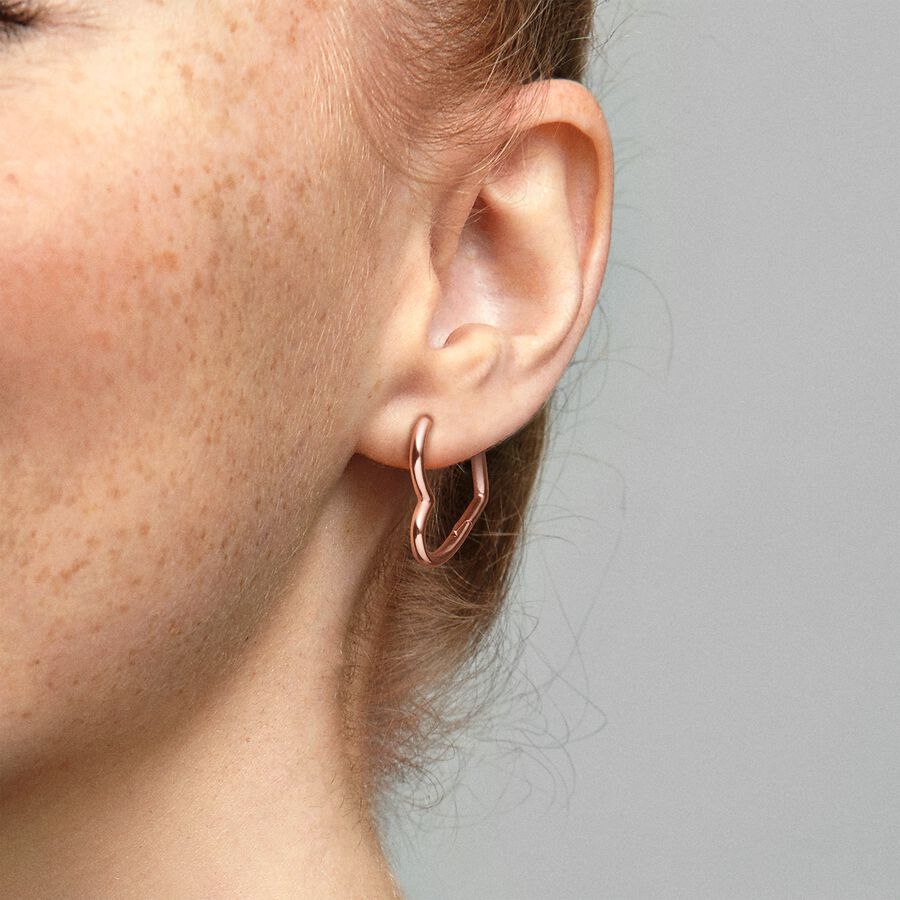 Hoop Earrings Pandora Asymmetrical Ruzove Zlate | SK268YWFG