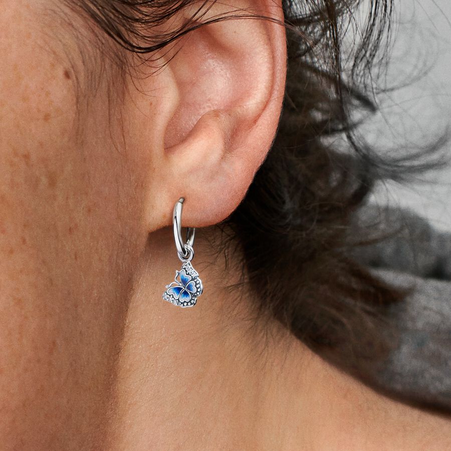 Hoop Earrings Pandora Blue Butterfly Strieborne | SK428BNCF