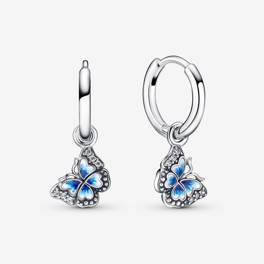 Hoop Earrings Pandora Blue Butterfly Strieborne | SK428BNCF