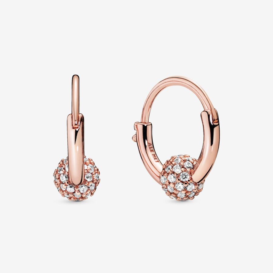 Hoop Earrings Pandora Pave Bead Ruzove Zlate | SK910LMKO