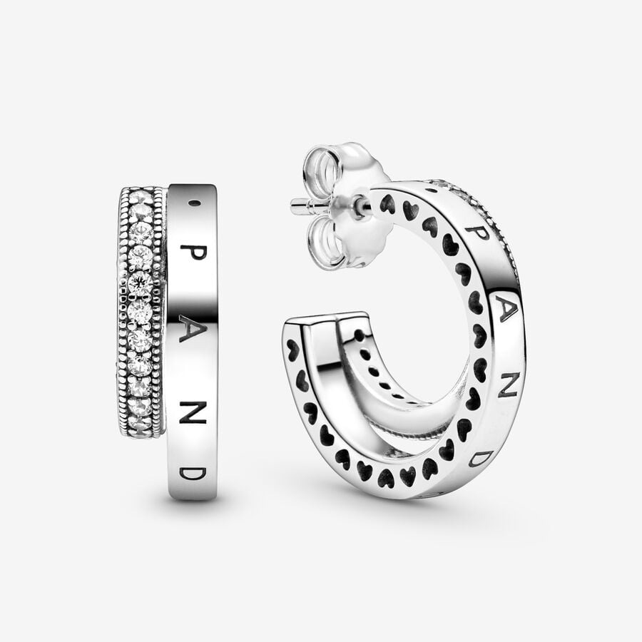 Hoop Earrings Pandora Pave Double Strieborne | SK068ISTX