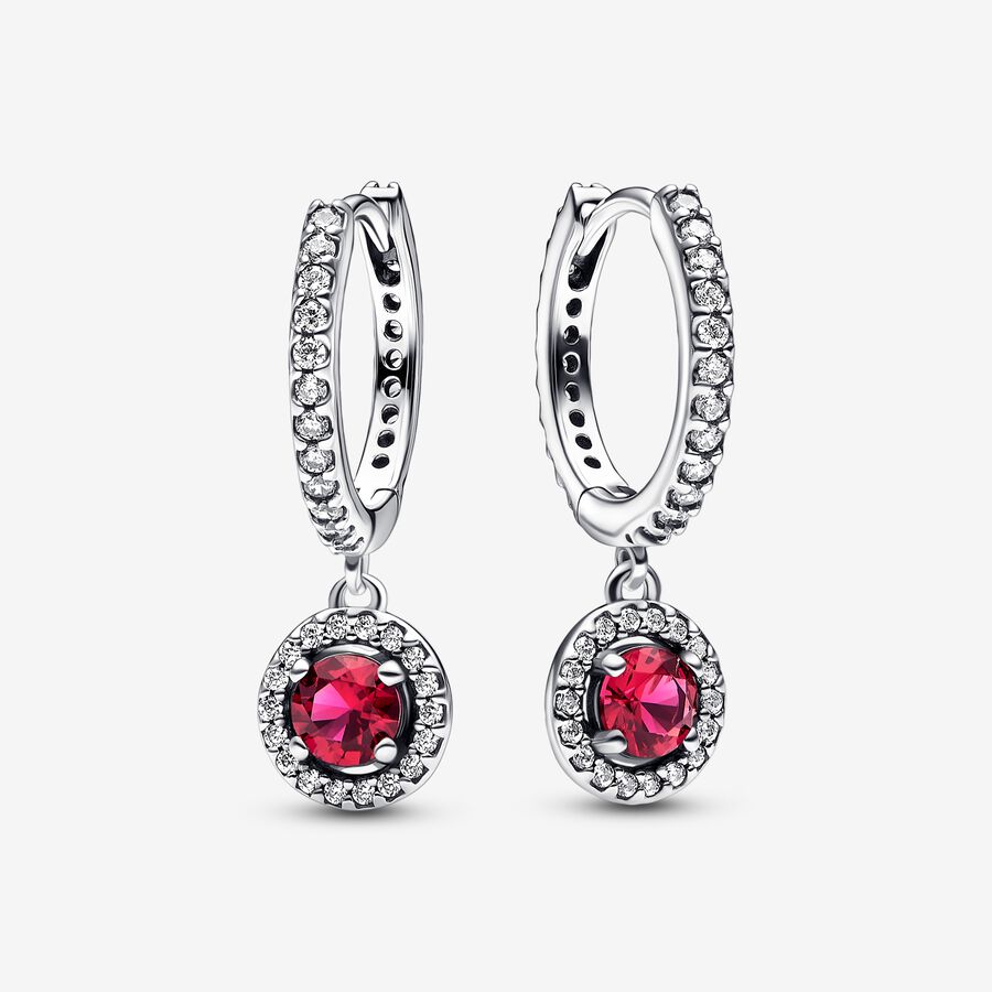 Hoop Earrings Pandora Red Round Sparkling Strieborne | SK634FUMQ