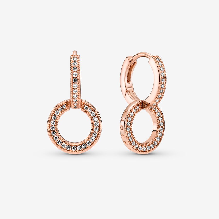 Hoop Earrings Pandora Sparkling Double Ruzove Zlate | SK289FICS