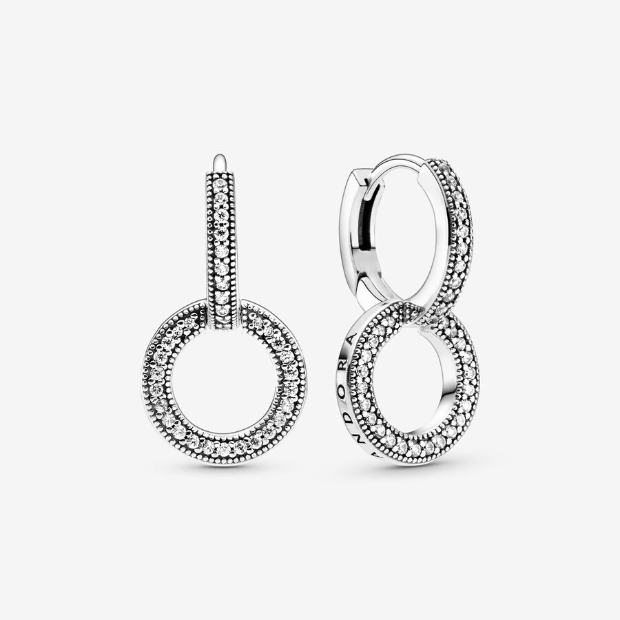 Hoop Earrings Pandora Sparkling Double Strieborne | SK134UVNZ